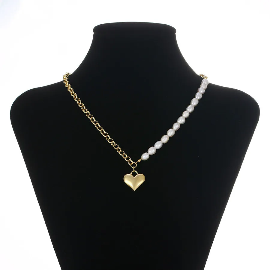 14K Gold Plated Heart Pearl Handmade Necklace