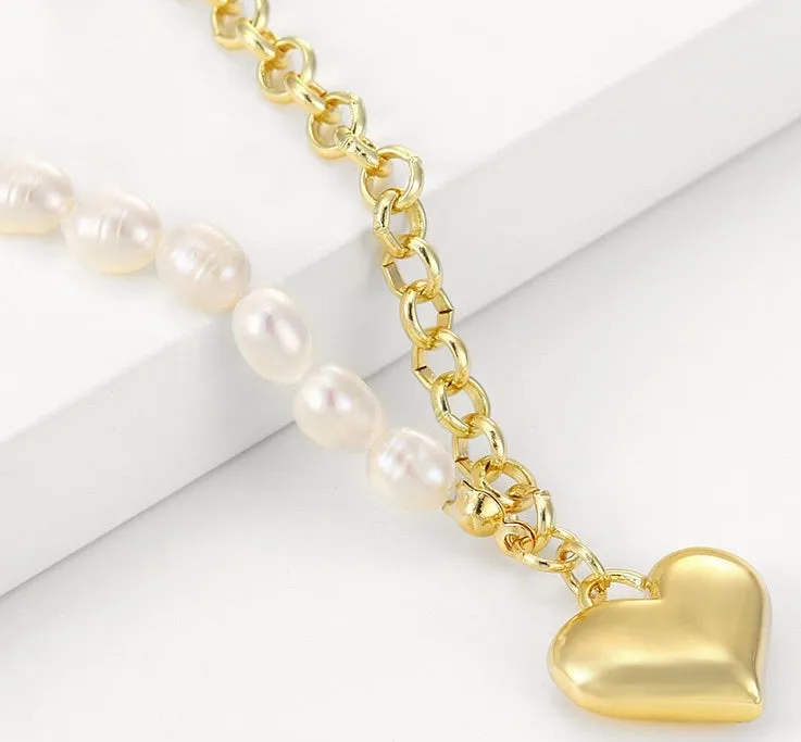 14K Gold Plated Heart Pearl Handmade Necklace