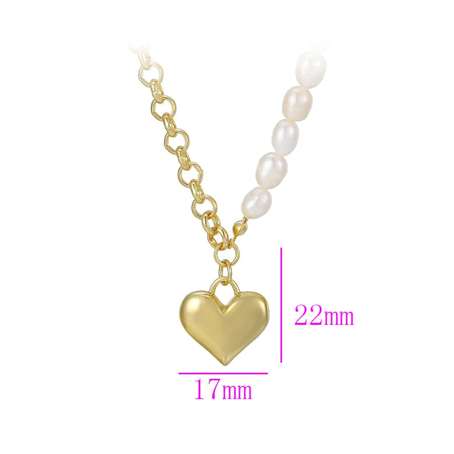 14K Gold Plated Heart Pearl Handmade Necklace