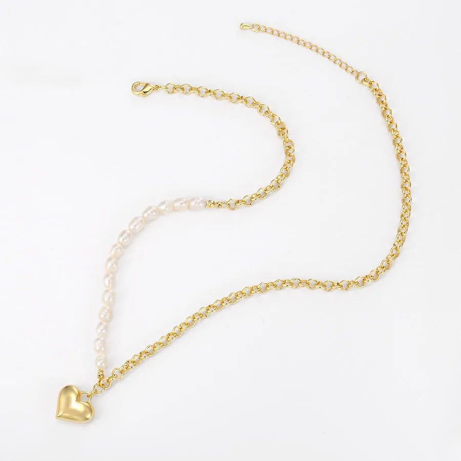 14K Gold Plated Heart Pearl Handmade Necklace