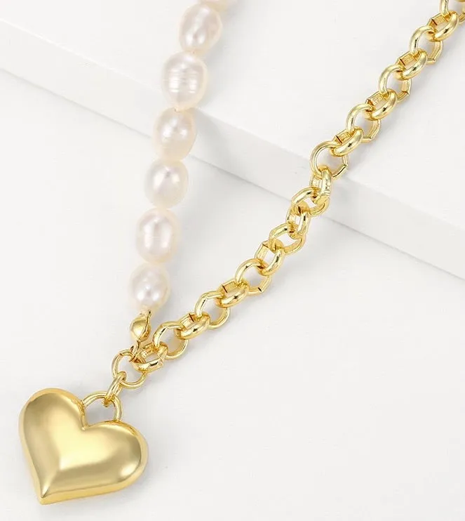 14K Gold Plated Heart Pearl Handmade Necklace