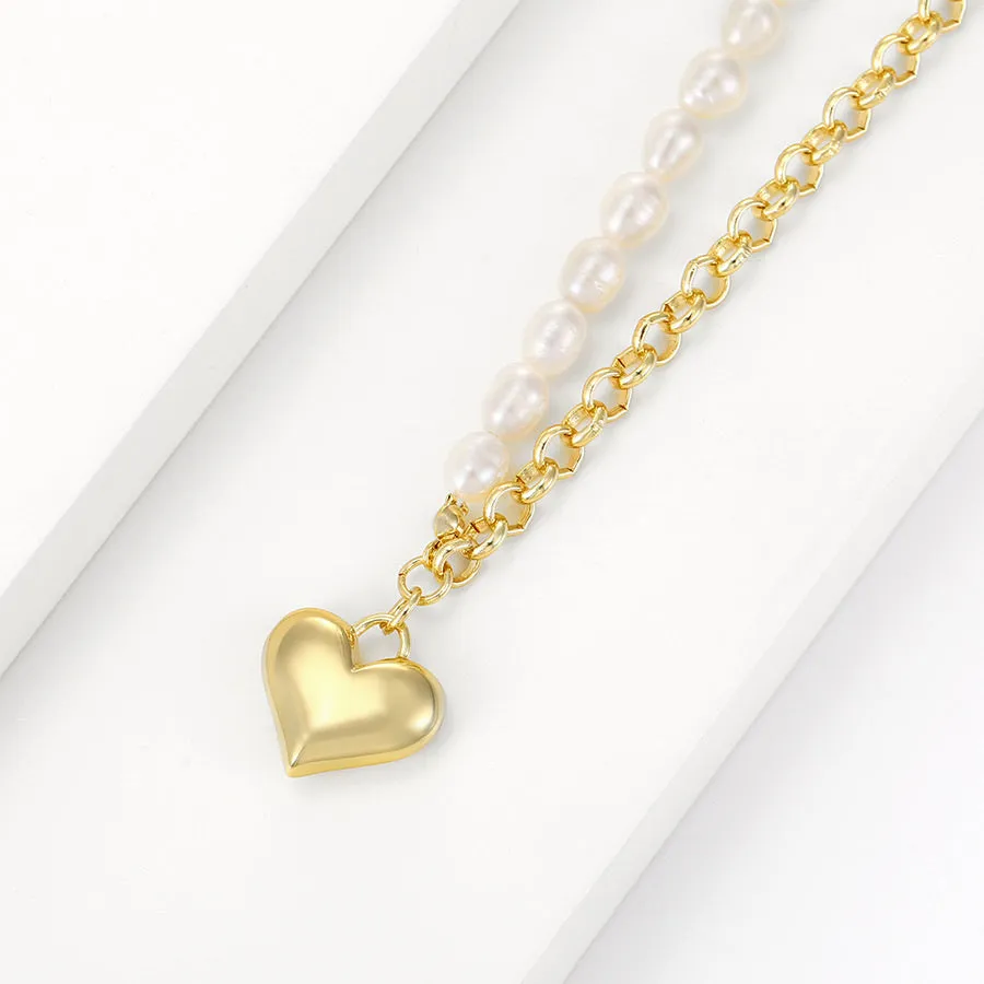 14K Gold Plated Heart Pearl Handmade Necklace