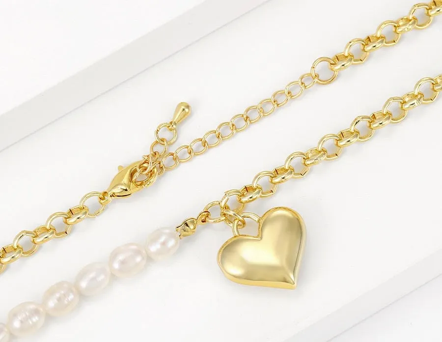 14K Gold Plated Heart Pearl Handmade Necklace