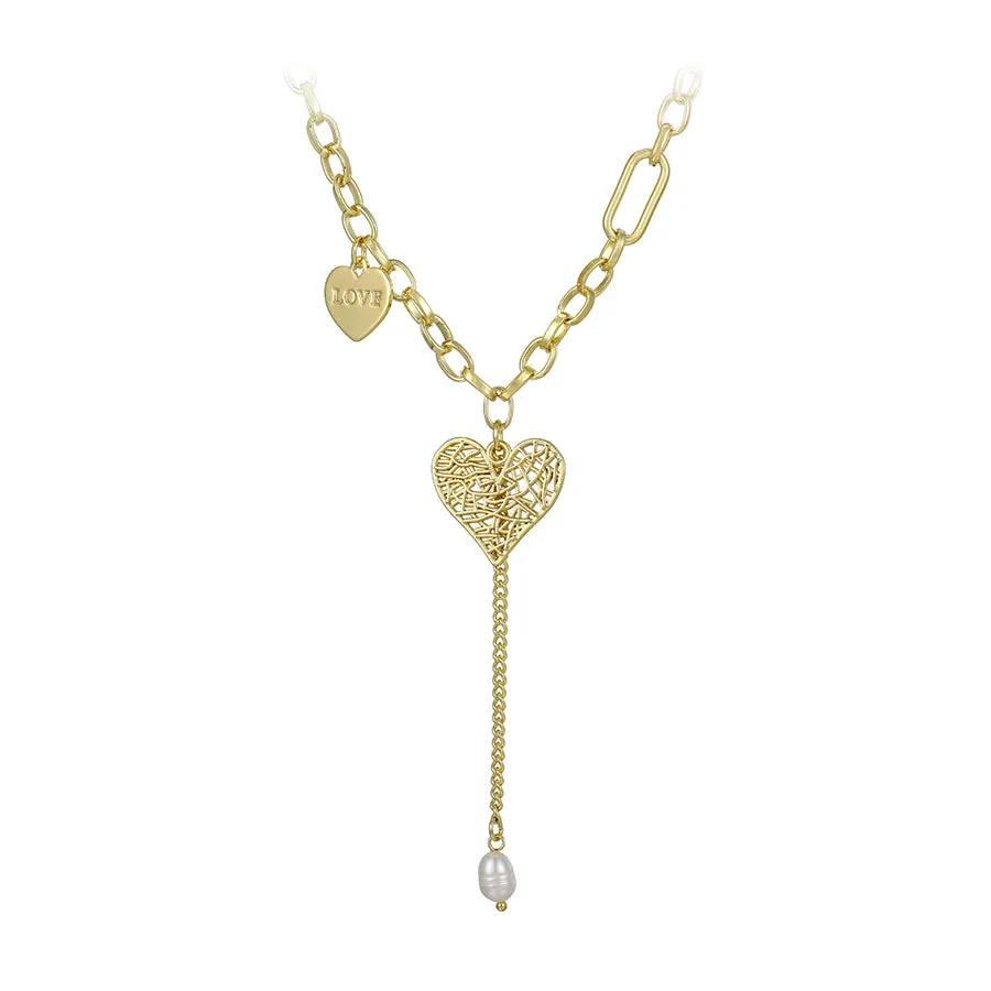 14K Gold Plated Heart With Love Letter Necklace