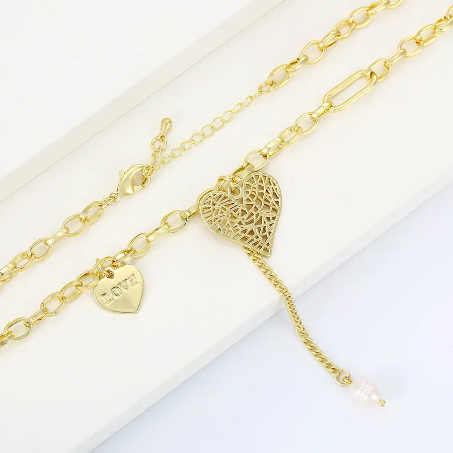 14K Gold Plated Heart With Love Letter Necklace
