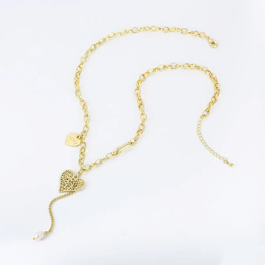 14K Gold Plated Heart With Love Letter Necklace