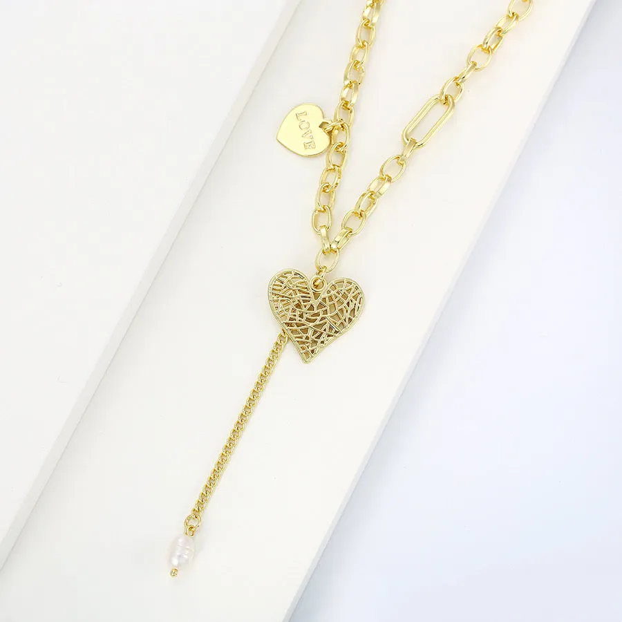 14K Gold Plated Heart With Love Letter Necklace
