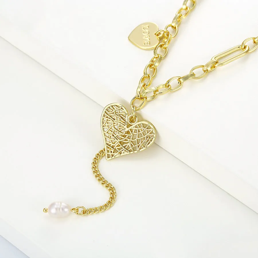 14K Gold Plated Heart With Love Letter Necklace