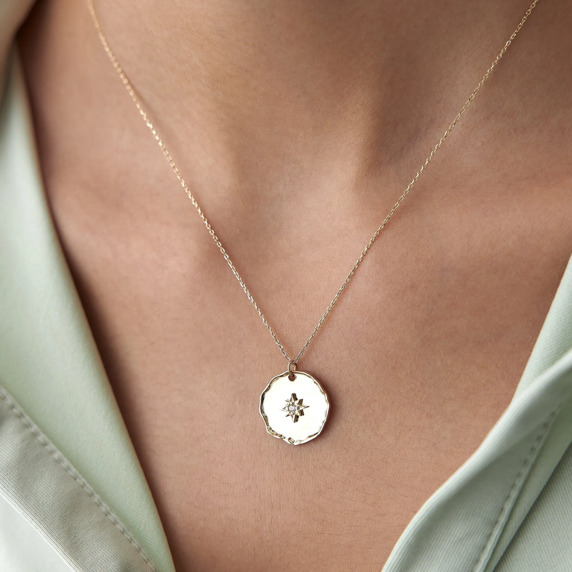 14k Gold Polar Star Plate Necklace
