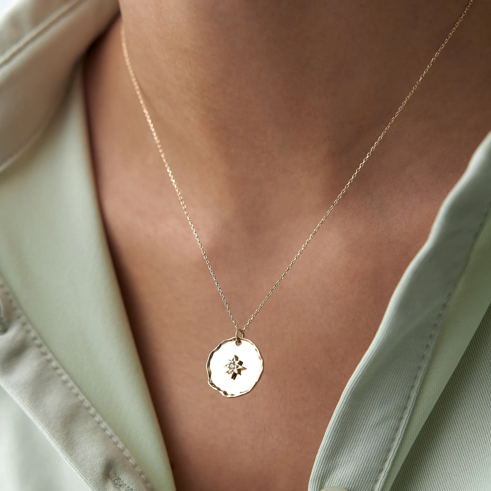 14k Gold Polar Star Plate Necklace