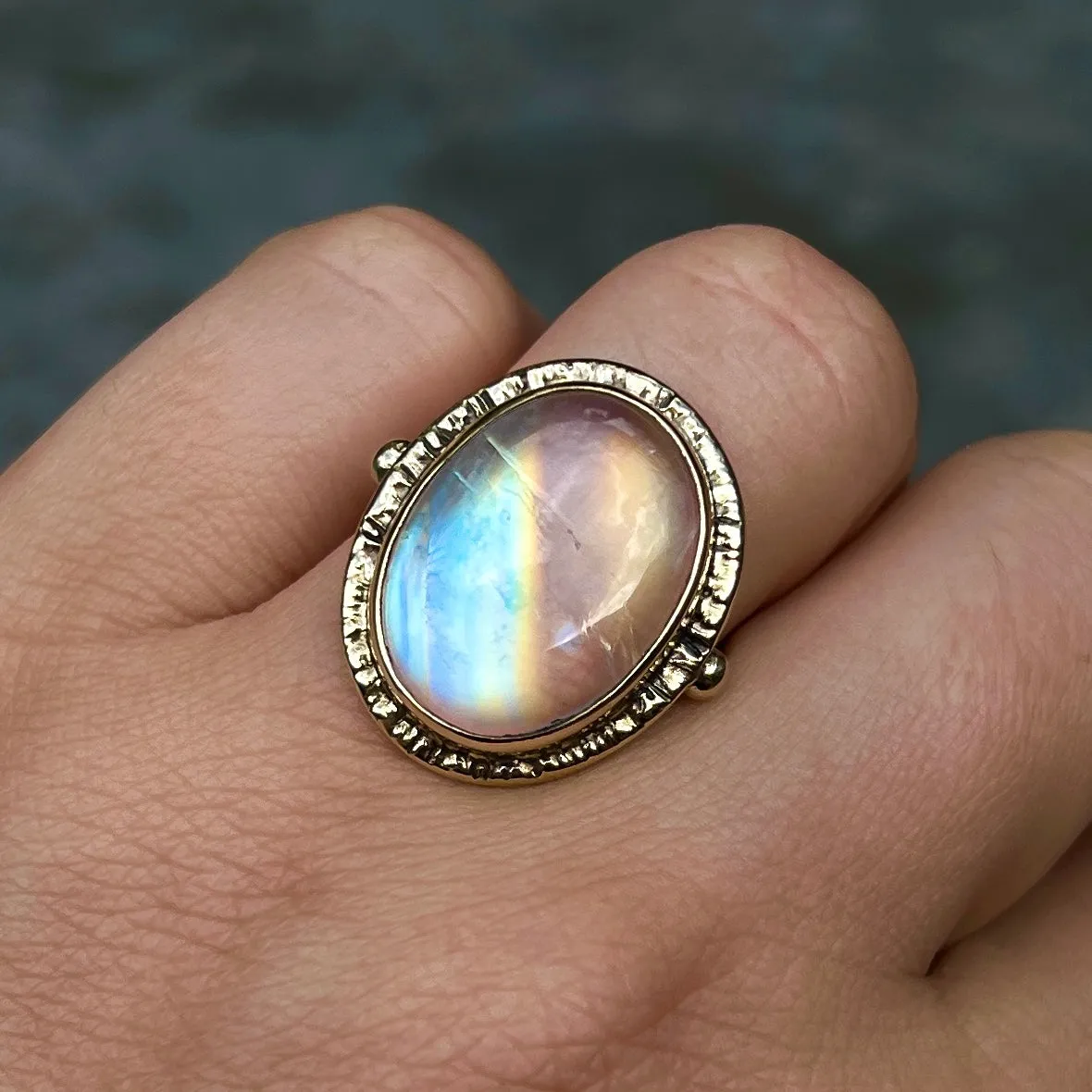 14k Gold Rainbow Moonstone Ring- Sz 7.75