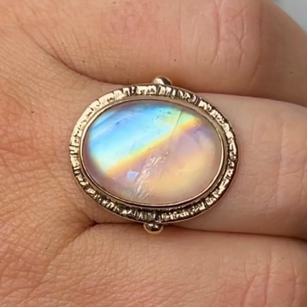 14k Gold Rainbow Moonstone Ring- Sz 7.75