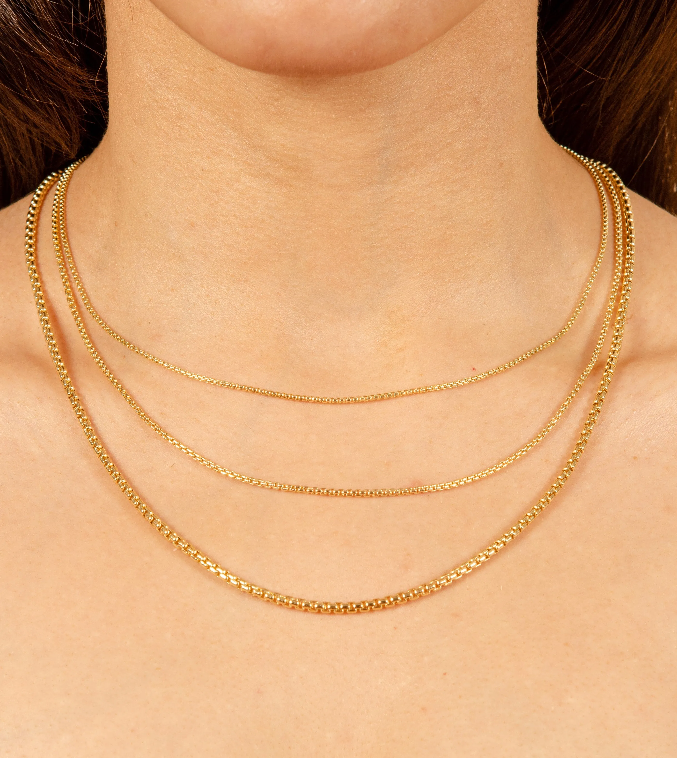 14k Gold Round Box Chain Necklace