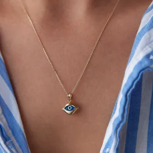 14k Gold Saturn Evil Eye Necklace