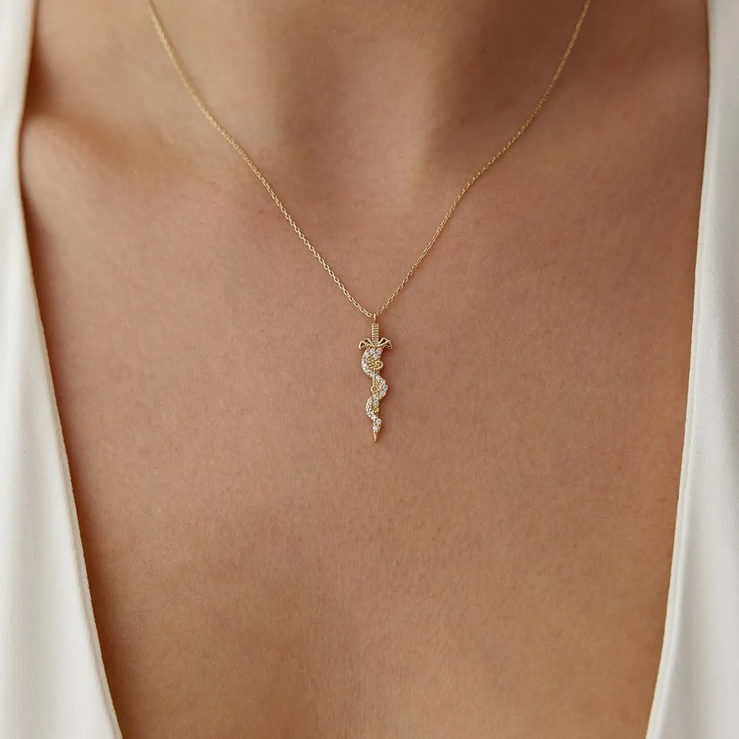 14k Gold Serpent Sword Necklace