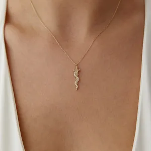 14k Gold Serpent Sword Necklace