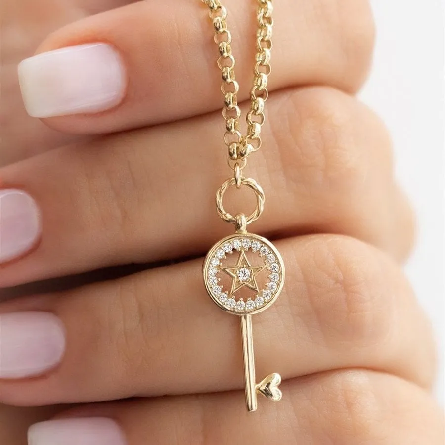 14k Gold Star Key Necklace