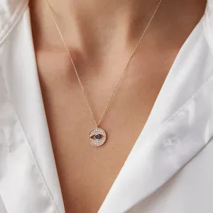 14k Gold Stone Evil Eye Necklace