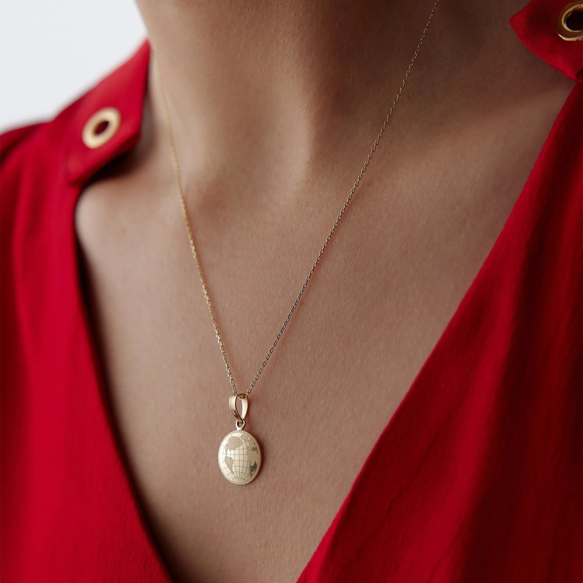 14k Gold World Map Necklace