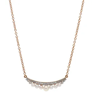 14K Rose Gold Diamond Bar and Pearl Necklace