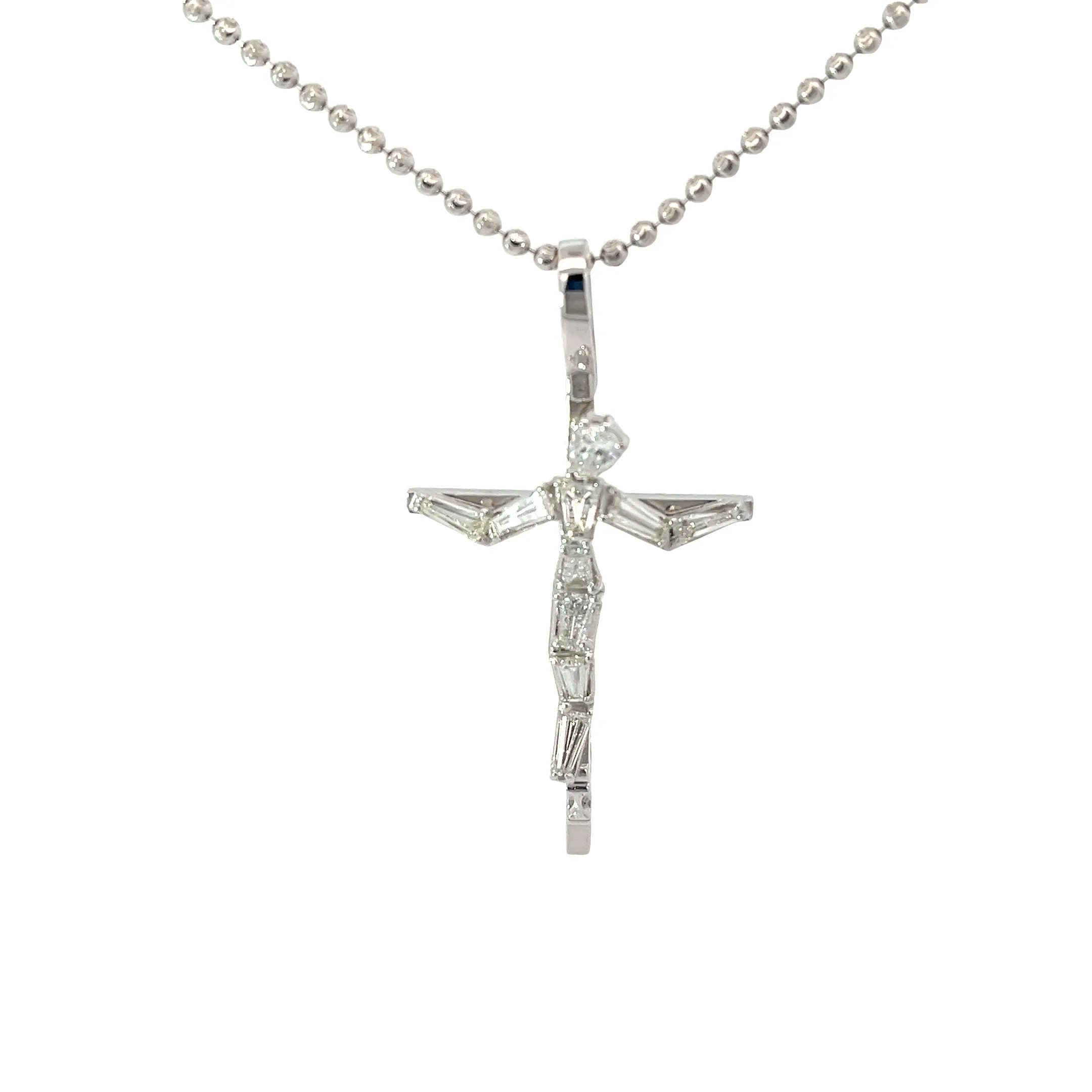 14k white gold 1.55CT E VS1 BAGUETTE AND ROUND Diamond cross pendant