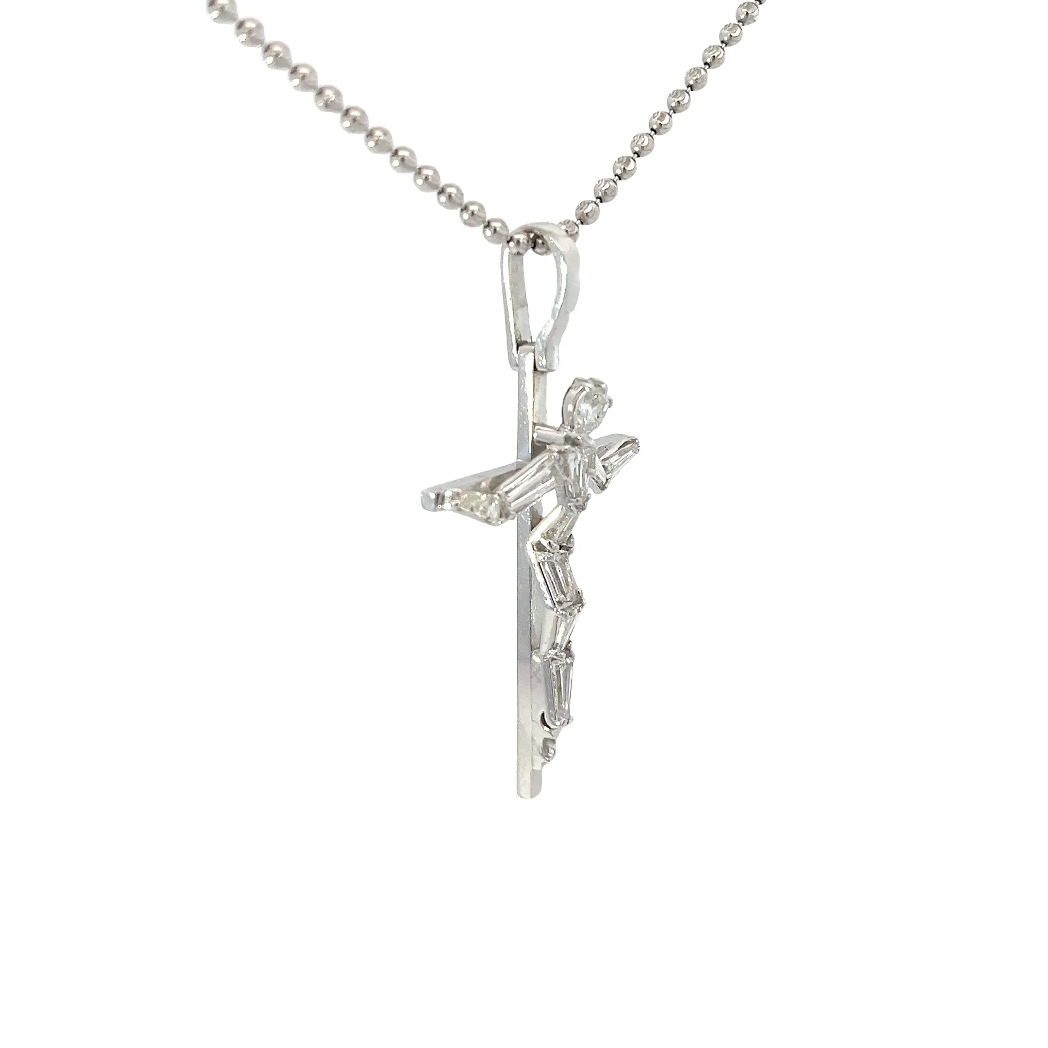 14k white gold 1.55CT E VS1 BAGUETTE AND ROUND Diamond cross pendant