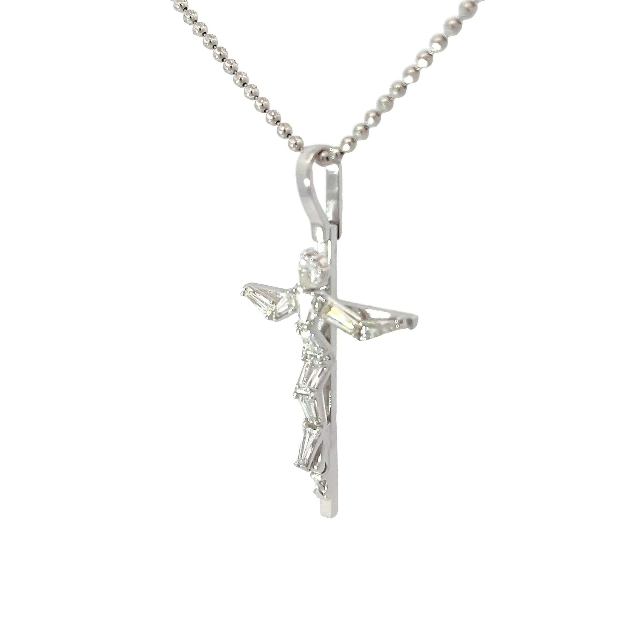 14k white gold 1.55CT E VS1 BAGUETTE AND ROUND Diamond cross pendant