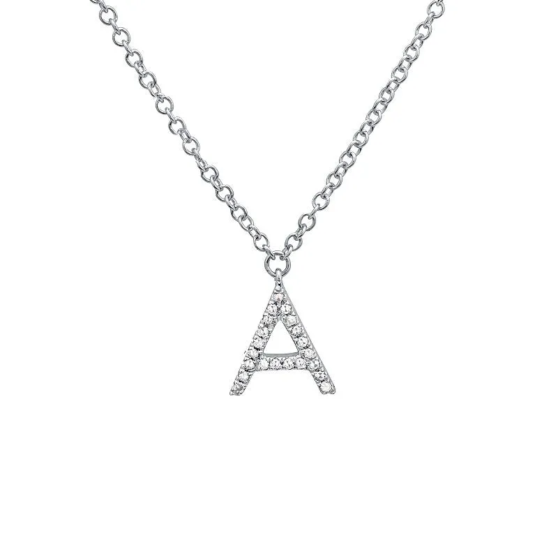 14K White Gold Diamond Initial Necklace