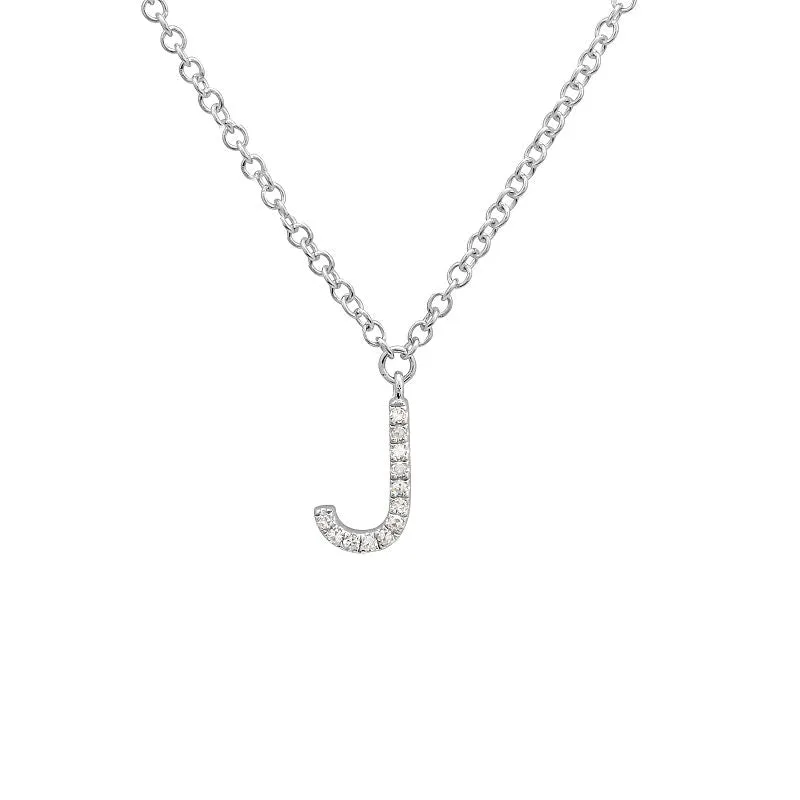 14K White Gold Diamond Initial Necklace