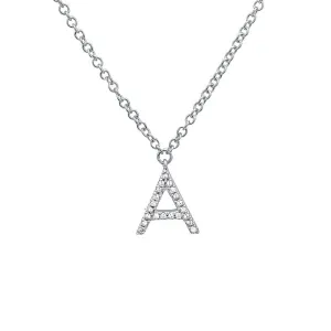 14K White Gold Diamond Initial Necklace