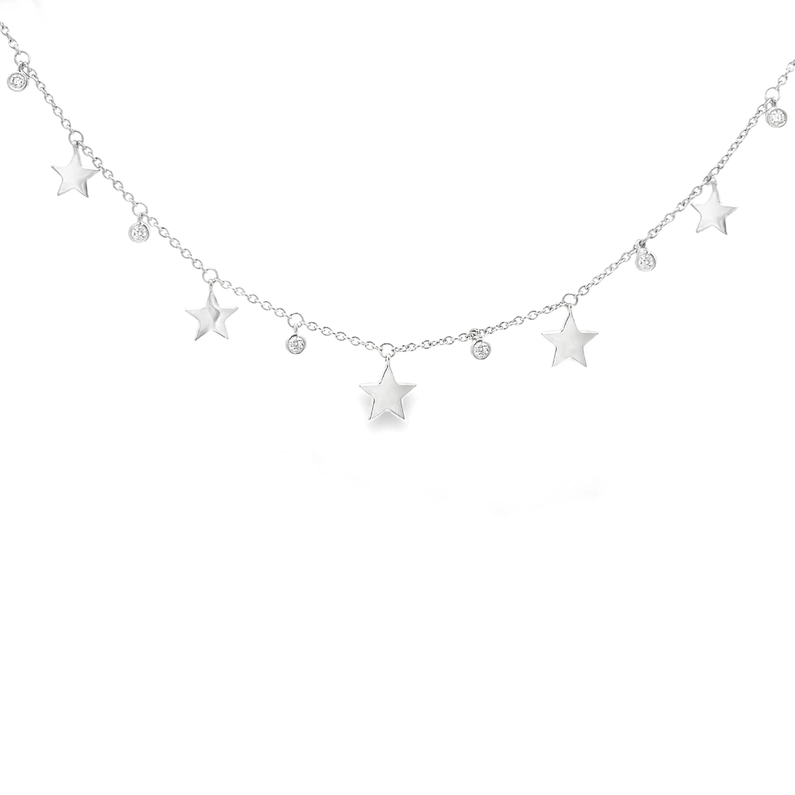 14K White Gold Diamond Star Necklace