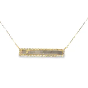 14k Yellow Gold .15ct G SI1 Round Diamond  ID Bar Necklace