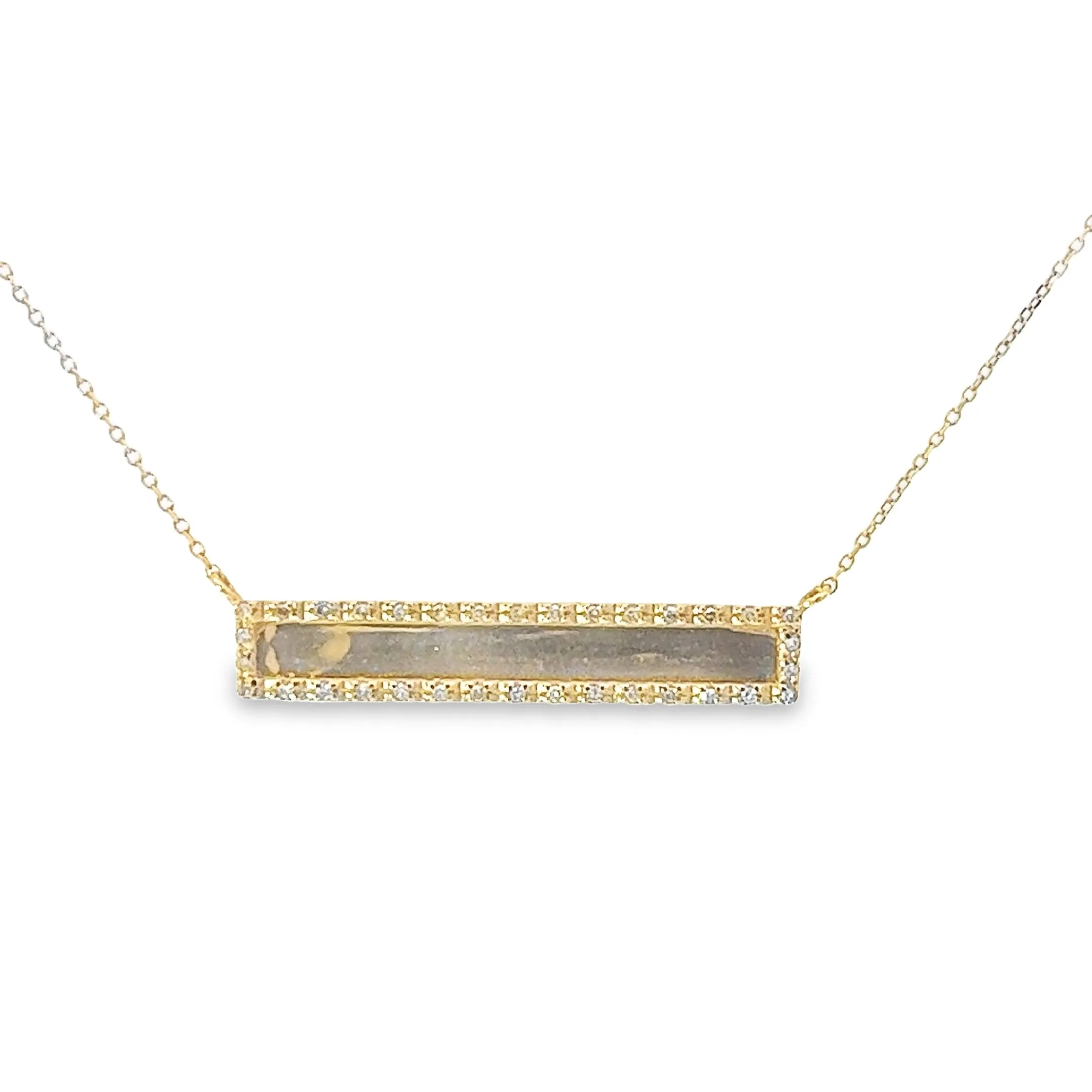 14k Yellow Gold .15ct G SI1 Round Diamond  ID Bar Necklace
