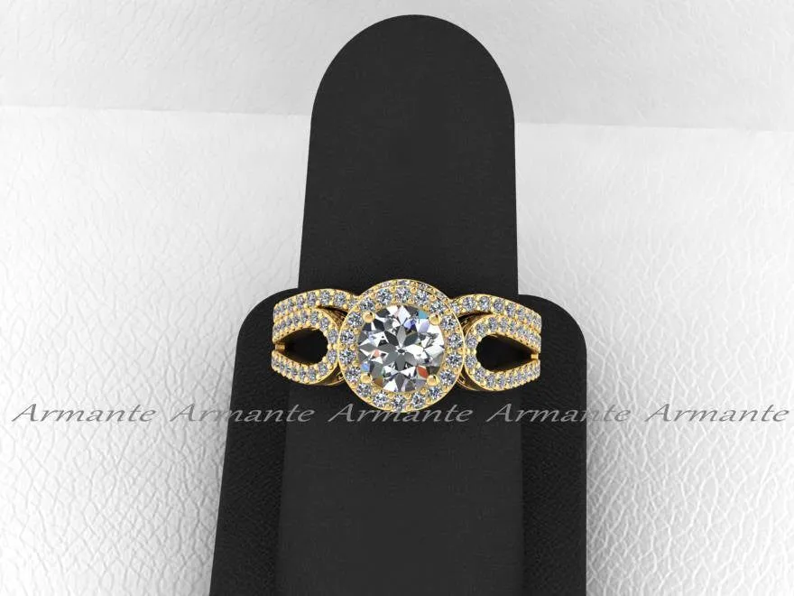 14K Yellow Gold Diamond And Moissanite Filigree Ring Wedding Set