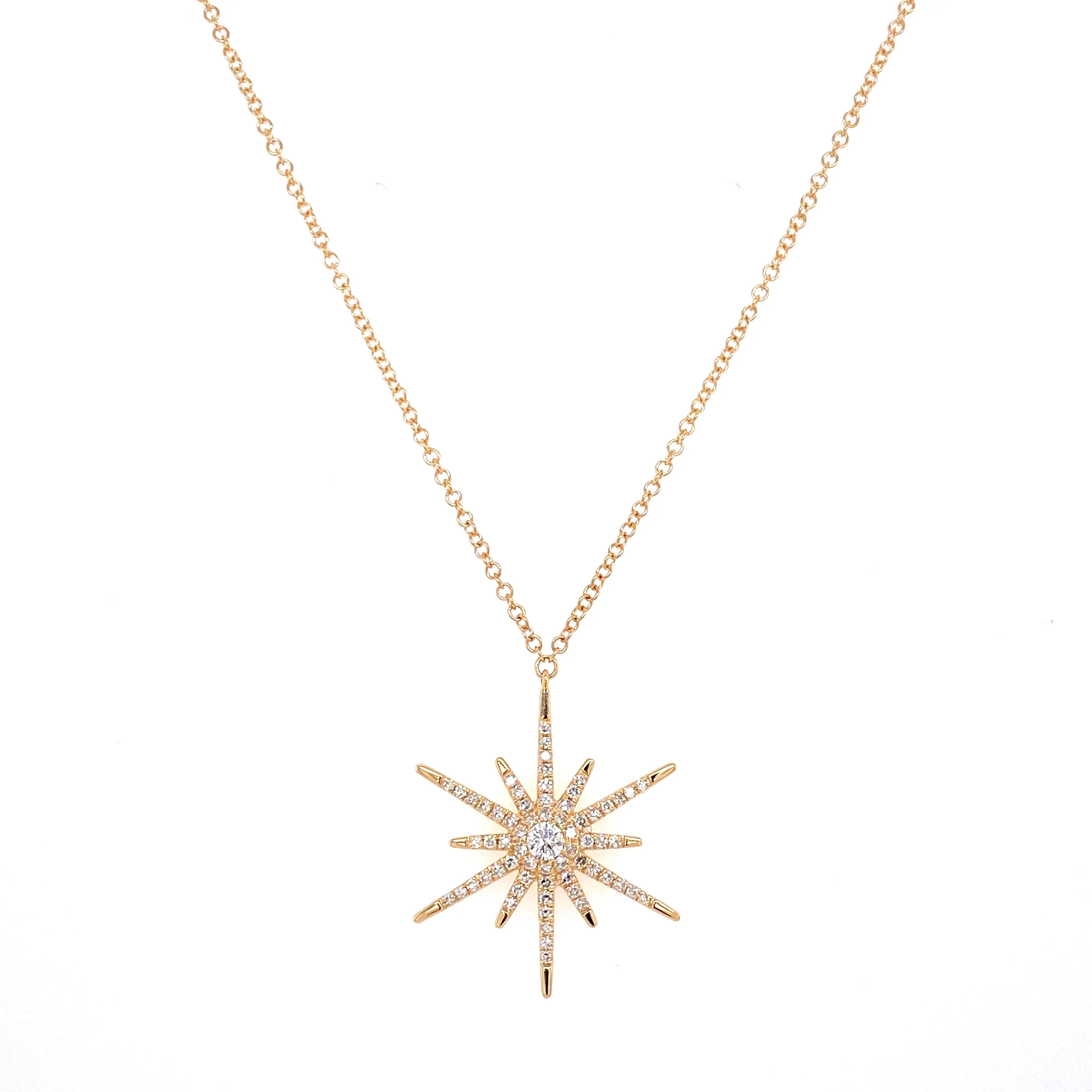 14K Yellow Gold Diamond Shinning Star Necklace