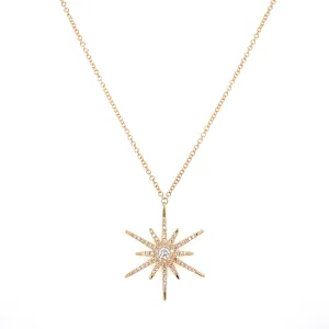 14K Yellow Gold Diamond Shinning Star Necklace