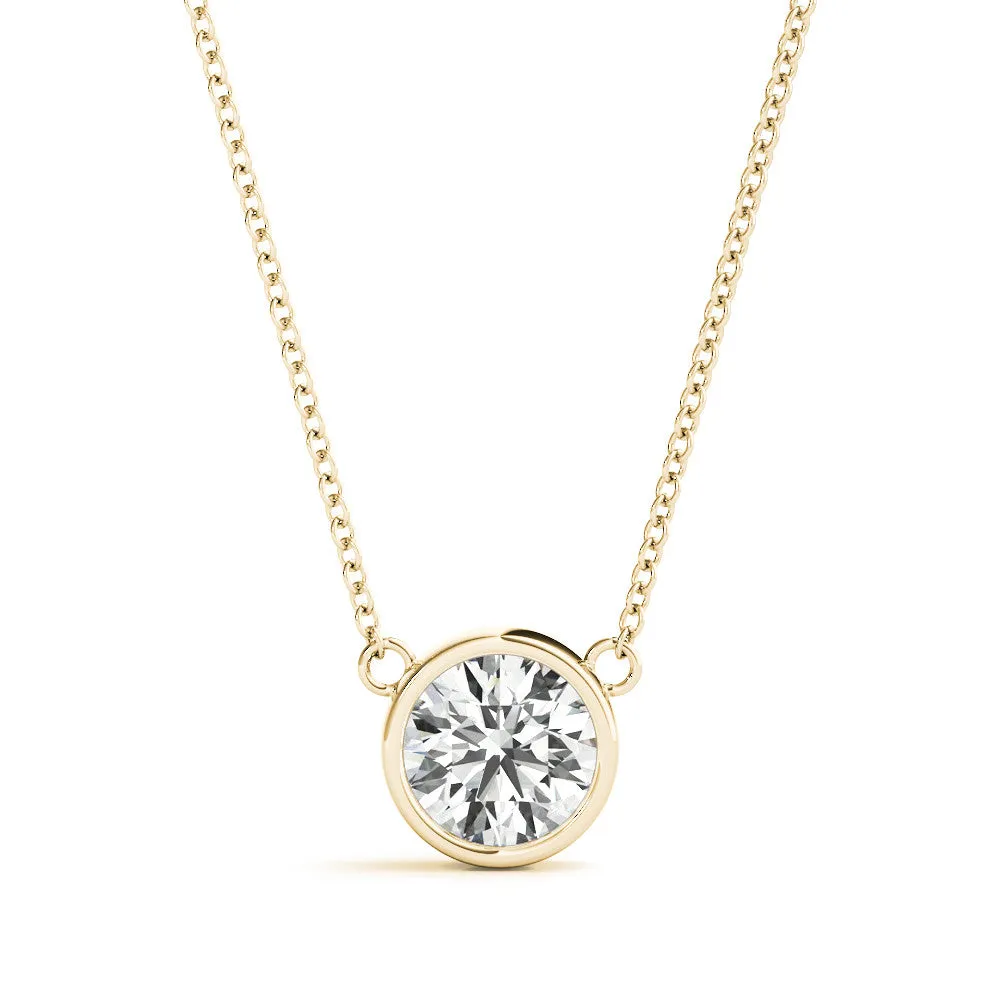 14K Yellow Gold Round Brilliant Bezel Set Solitaire Necklace (1ct)