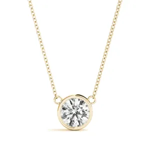 14K Yellow Gold Round Brilliant Bezel Set Solitaire Necklace (1ct)