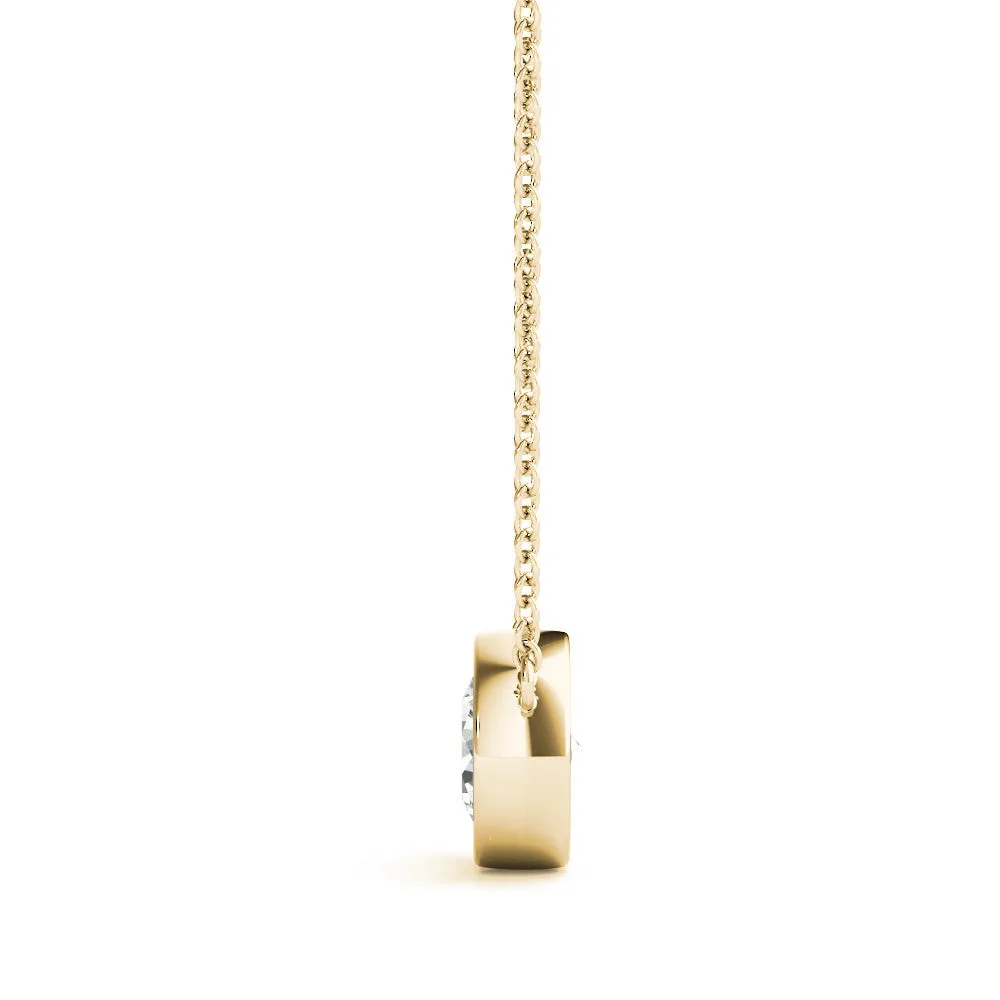 14K Yellow Gold Round Brilliant Bezel Set Solitaire Necklace (1ct)