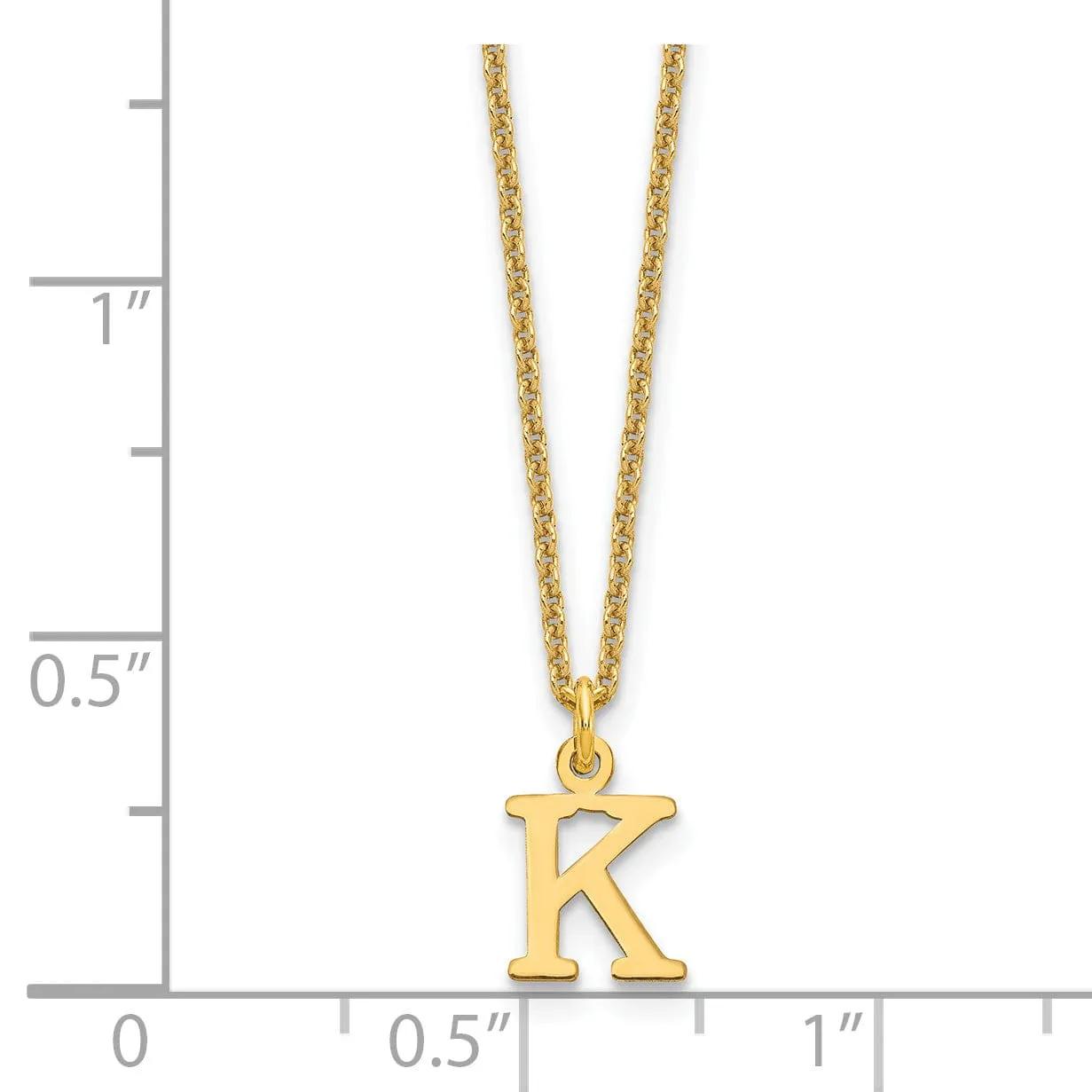 14k Yellow Gold Tiny Cut Out Block Letter K Initial Pendant and Necklace