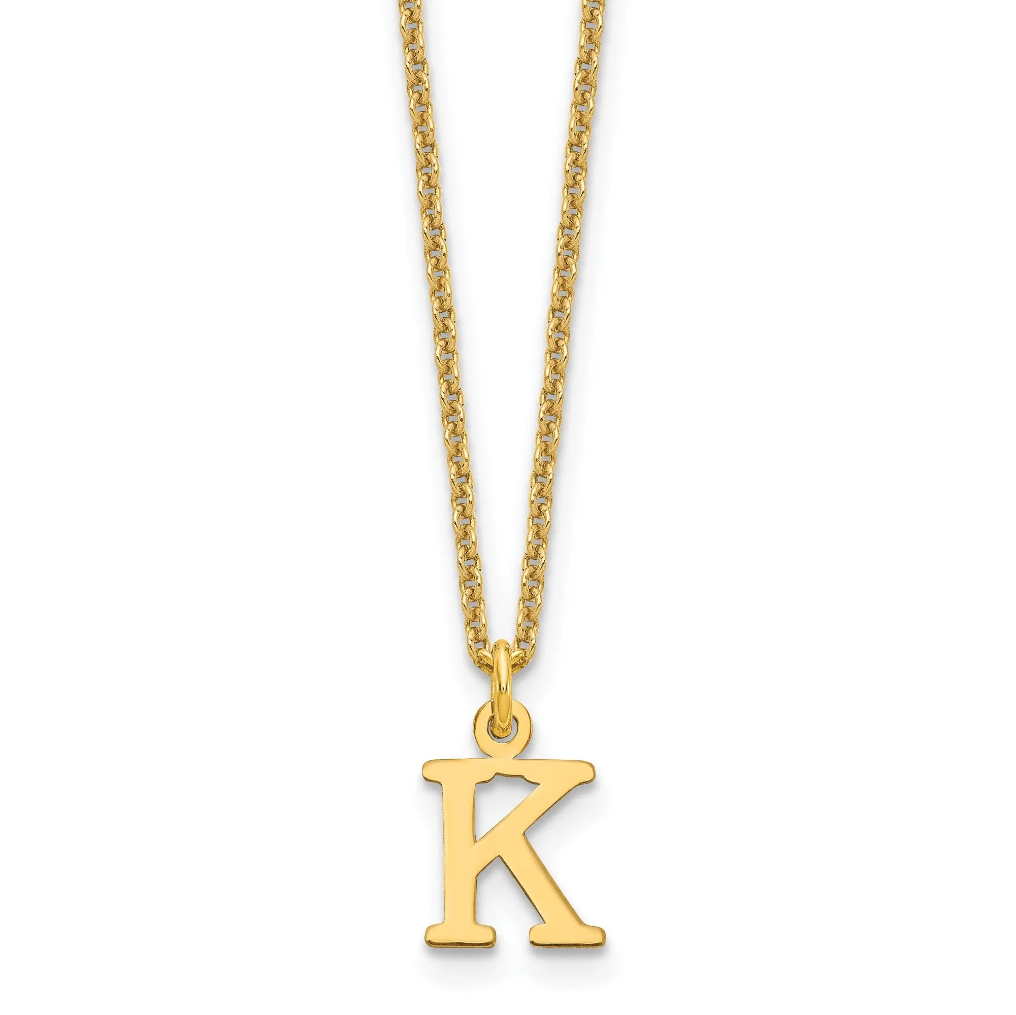 14k Yellow Gold Tiny Cut Out Block Letter K Initial Pendant and Necklace