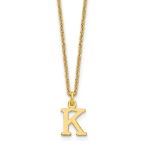 14k Yellow Gold Tiny Cut Out Block Letter K Initial Pendant and Necklace