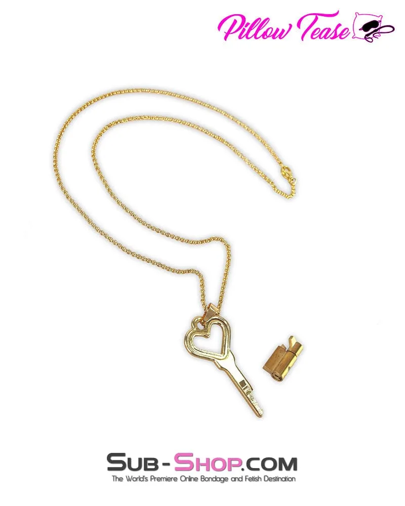 1592DL      Keyholder Necklace Gold Chastity Cage Lock and Key