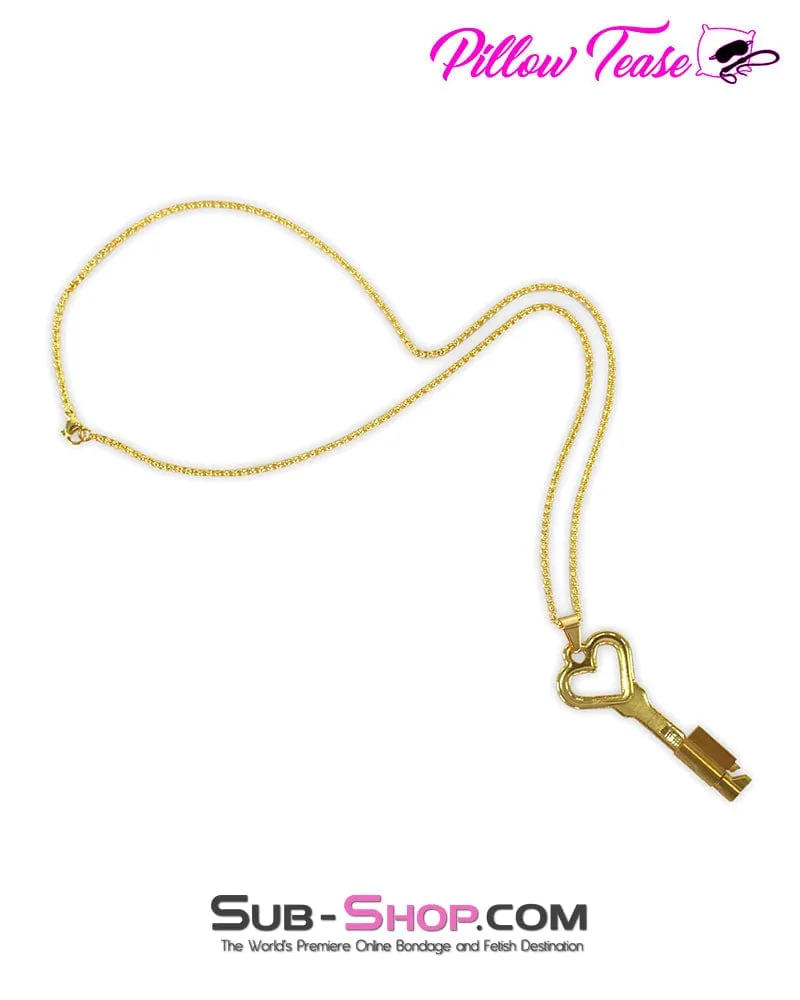 1592DL      Keyholder Necklace Gold Chastity Cage Lock and Key