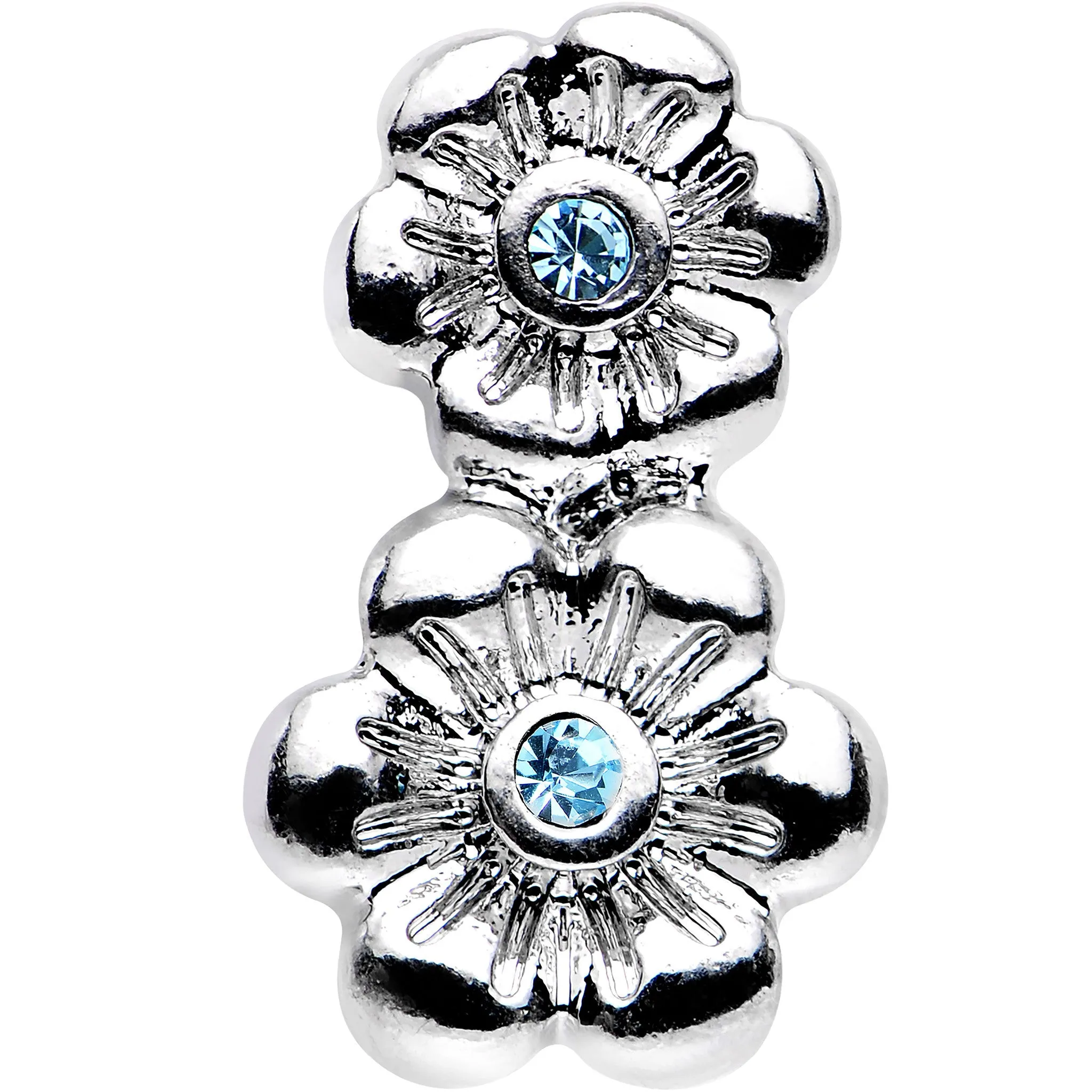 16 Gauge 1/4 Aqua Gem Steel Double Flower Tragus Cartilage Earring