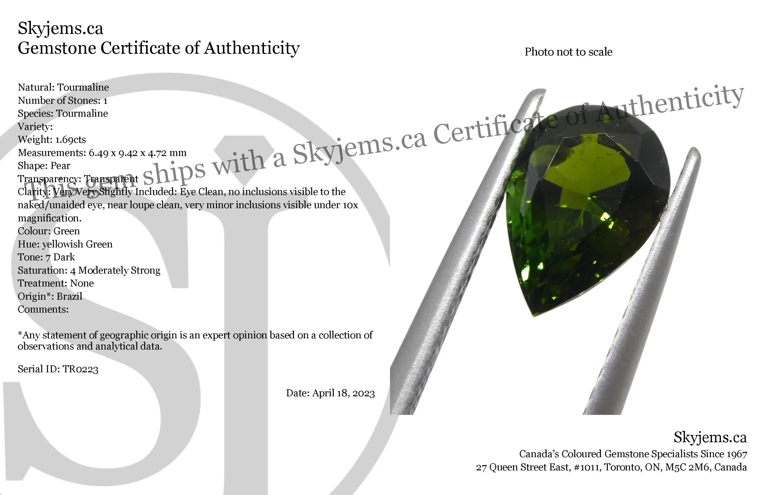 1.69ct  Pear Green Tourmaline