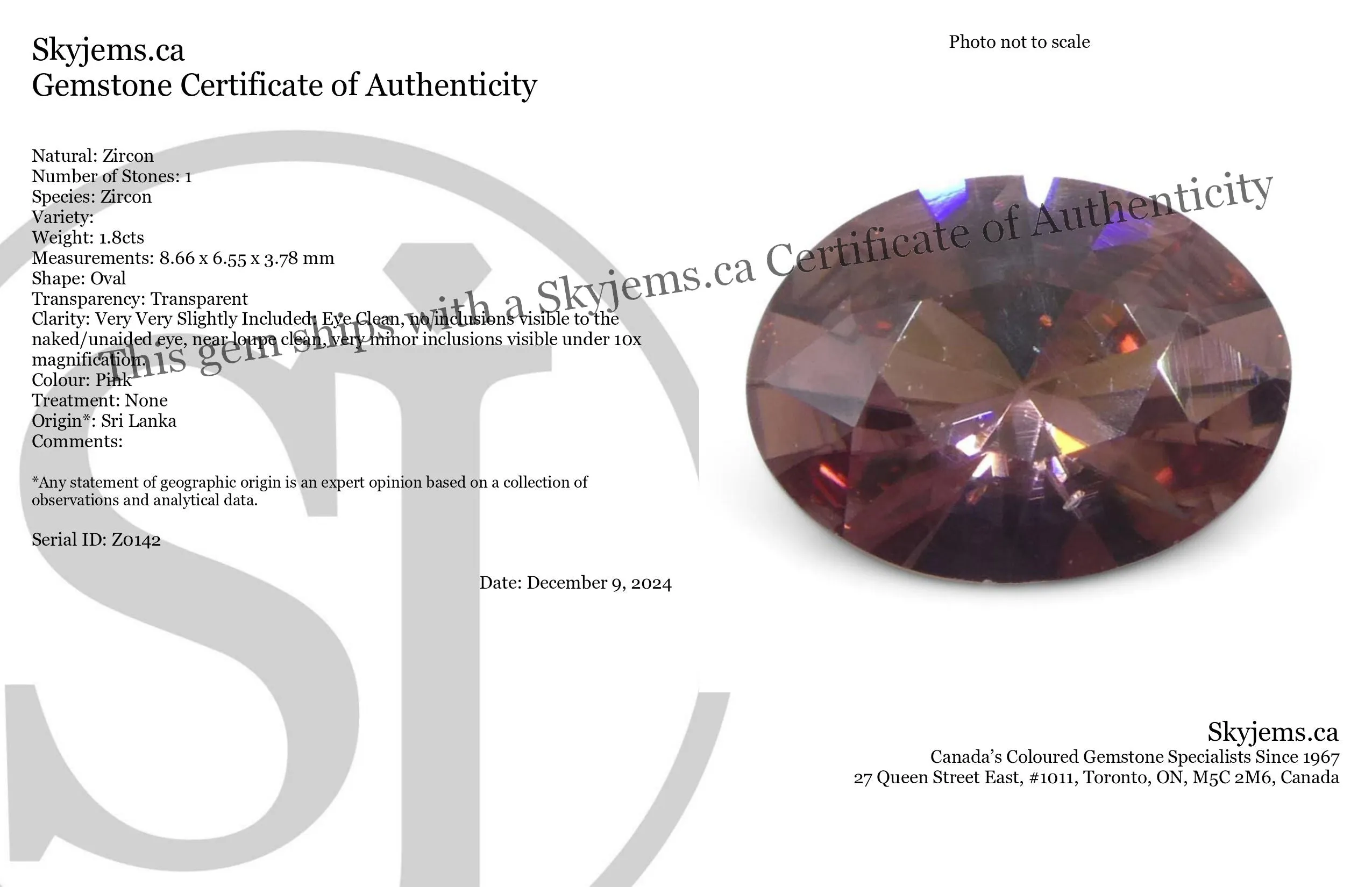 1.8ct Natural Earth Mined Oval Master Brilliant Cut Pink Zircon from Sri Lanka