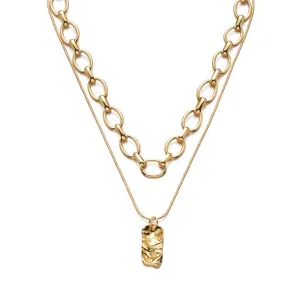 18K Gold-Plated Chain Rectangle Pendant Necklace Set