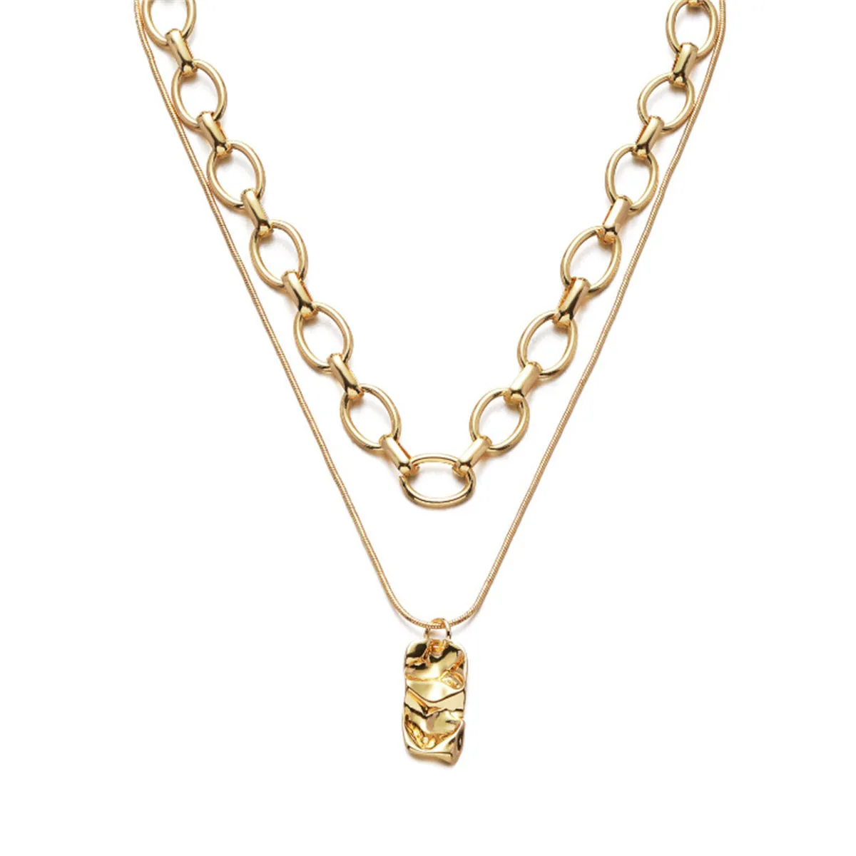 18K Gold-Plated Chain Rectangle Pendant Necklace Set