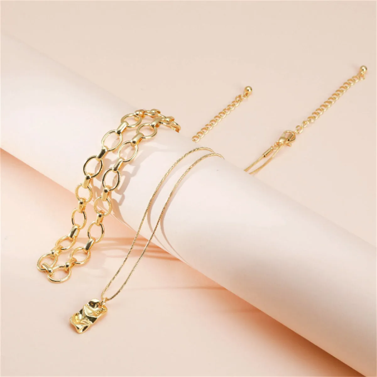 18K Gold-Plated Chain Rectangle Pendant Necklace Set